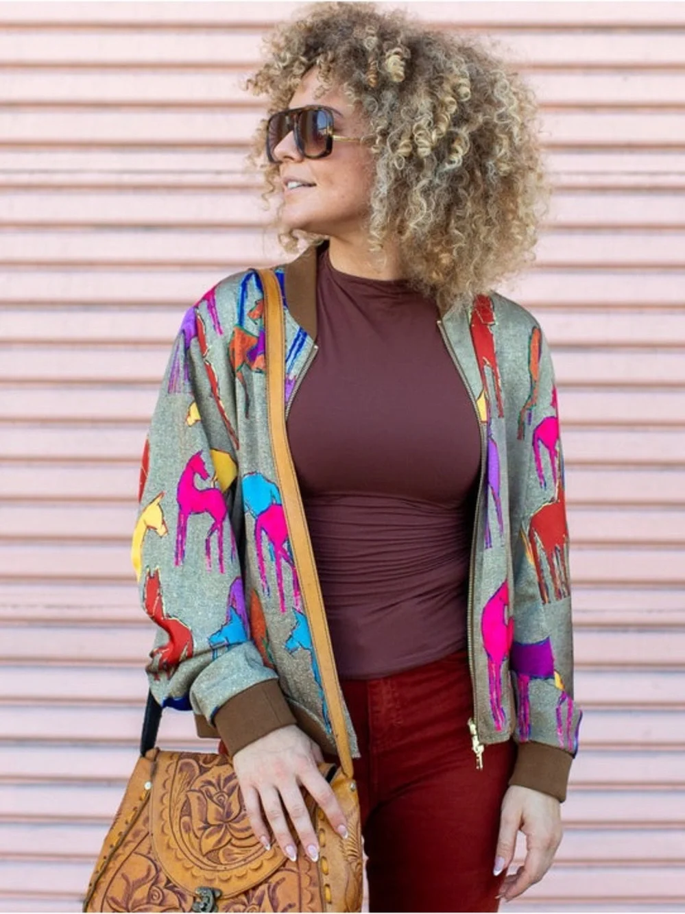 Alana Kay Art REVERSIBLE BOMBER JACKET Small Wild Horse Print - Picture 1 of 6